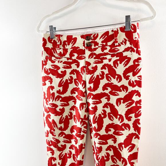 Anthropologie The Essential Slim Cropped Trouser Pants Lobster Print Red 0 - Picture 10 of 11